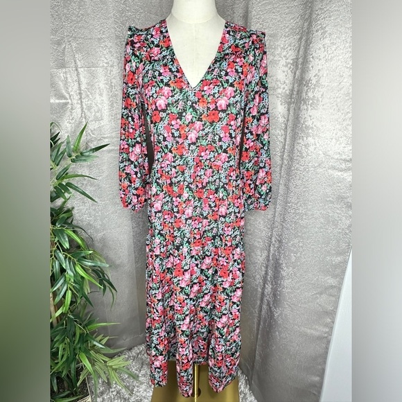 Zara Women’s V-Neck Floral Print Multi Sheer Tiered Maxi Dress Sz XS - Picture 3 of 13